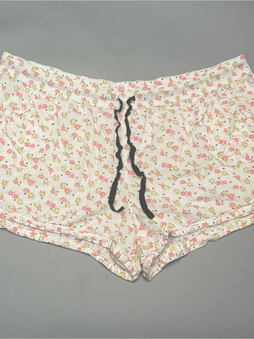 Vintage Y2K Victoria's Secret Floral Ribbon Pajama Shorts XL Pointelle Ruffle